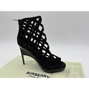 Burberry "Prorsum" Edenside Laser-Cut Suede Caged Peep-Toe Ankle Boots Size 42